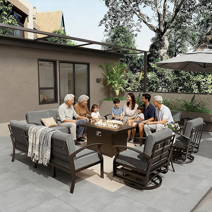 Gotland Outdoor Aluminum Patio Furniture Set with Fire Pit Table - Photo 2