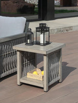 Outdoor Side Table, Aluminum Square Patio Side Table, 2-Tier Rope Weave Outdoor End Table with Adjustable Legs - Photo 2