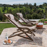 Grey Wooden Beach Sling Chair Set of 2 Outdoor Lounge Chairs for Pool Patio Backyard and Beach with Pillow Comfortable - Photo 3