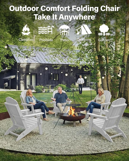 YEFU Adirondack Chairs Set of 6 for Outdoor: Folding Plastic Fire Pit Chair with Cup Holder & Adjustable Backrest - Sturdy All Weather HDPE for Patio Pool Lawn
