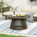 Merax Patio Outdoor Acacia Wood Round Coffee Table for Backyard, Lawn, Balcony, Grey Finish - Photo 2
