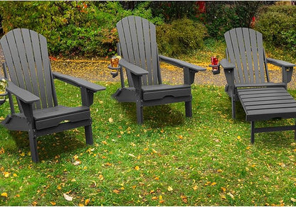 FUNBERRY Adjustable Folding Adirondack Chairs Set of 2 with Retractable Ottoman, All Weather Fire Pit Chairs with Cup Holder
