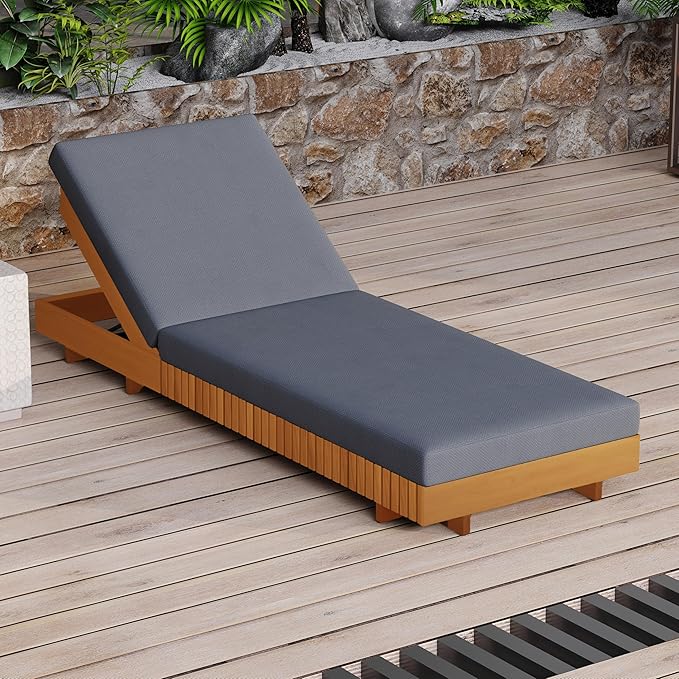 Christopher Knight Home Habery Acacia Wood Chaise Lounge Outdoor with Cushion, Wooden Patio Chaise Lounge with Cushion - Photo 4