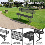 6 FT Heavy Duty Park Bench, Outdoor Metal Black Bench with Back-Commercial Steel Benches for Outside - Photo 5