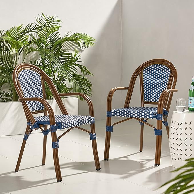 Christopher Knight Home Brianna Bistro Chairs, Navy Blue + White + Brown Wood - Photo 2