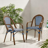 Christopher Knight Home Brianna Bistro Chairs, Navy Blue + White + Brown Wood - Photo 2