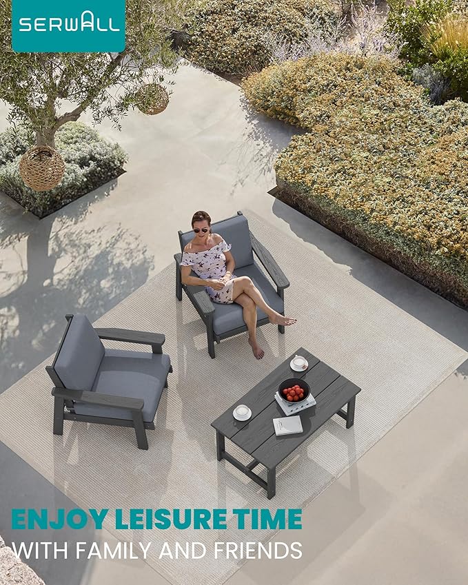 SERWALL HDPE Outdoor Couch, Grey Frame and Grey Cushion
