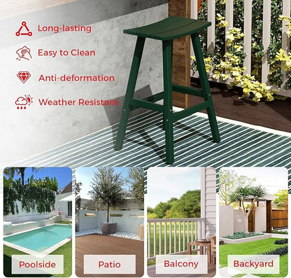 Costaelm All-Weather Bar Stools Set of 3, 29" Height Outdoor Bar Stools, Adirondack Poly Patio Bar Stool for Patio, Deck, Kitchen Counter and Garden, Dark Green