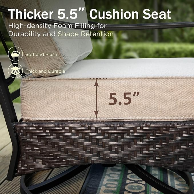 PHI VILLA Wicker & Metal Outdoor Patio Couch, 3-Seat Patio Sofa with Deep Seating for Front Porch, Deck, Balcony - Photo 7