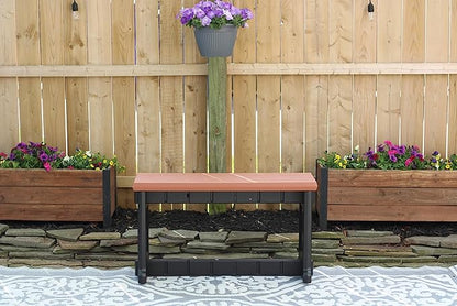 Bench, Redwood Top with Black Sides, 1 Pack - Proudly Made in The USA, Click and Lock Hardware-Free Assembly, Durable and Stylish Outdoor Seating