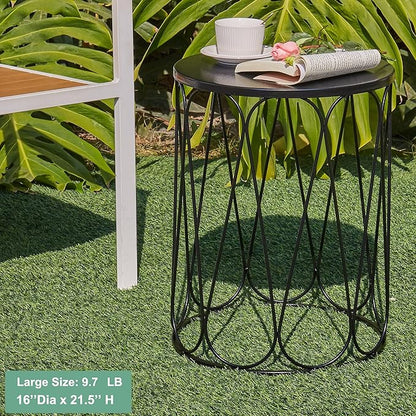 Y&M Set of 3 Garden Black Accent Decorative Stool, Nesting Metal Round Coffee Table, Black End Tables, Heavy Duty Meta Plant Stand Decorative Garden Stool, Outdoor Multifunctional Use