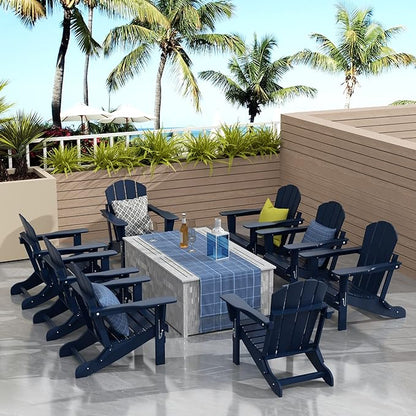WO WESTIN OUTDOOR HDPE Laguna Outdoor Folding Poly Adirondack Chair (Set of 8),Navy Blue