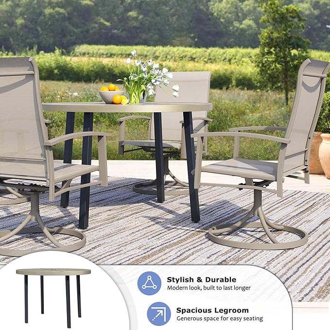 42" Round Patio Dining Table for 4, All-Weather Metal Patio Table with Umbrella Hole - Photo 3
