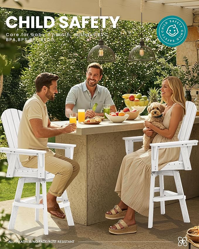 SERWALL Swivel Adirondack Barstools Set of 2, HDPE Outdoor Swivel Bar Chairs Set of 2 for Patio, Poolside, Garden, White - Photo 5