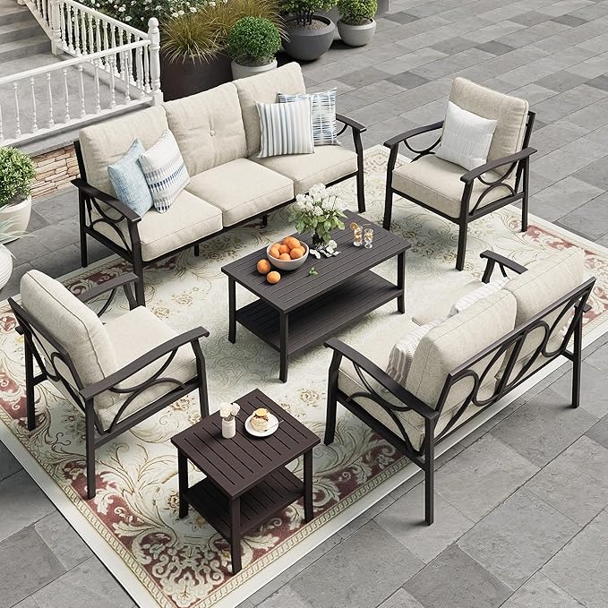 Kiss the Water Metal Outdoor Coffee Table, 2-Tier Storage Square Patio Side Table - Photo 2