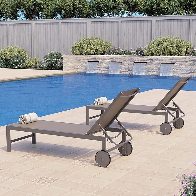 QAQA 4 PCS Outdoor Chaise Lounge with Wheels, Aluminum Patio Lounge Chairs with 5 Adjustable Positions for Poolside - Photo 2