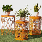 Y&M Set of 3 Meatal Round Side Tables, Multifunctional Coffee Table End Table for Indoor, Outdoor Garden Stool-Orange - Photo 1