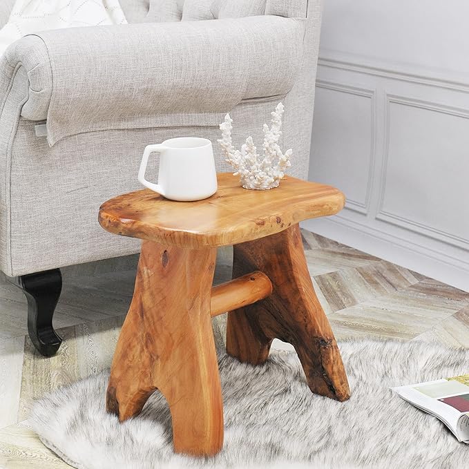 Natural Shape Solid Wood Tree Stump Stool 15"x12"x15" Cedar Root End Table Rustic Plant Stand Live Edge Coffee Table - Photo 7