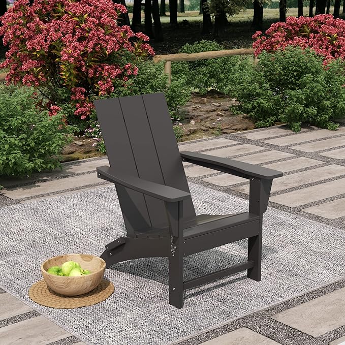 WO Home Furniture HDPE Adirondack Chair Folding Poly Lumber All Weather UV/Fade Resistant Heavy Duty for Patio, Backyard, Balcony, Garden, Lawn (Gray)…