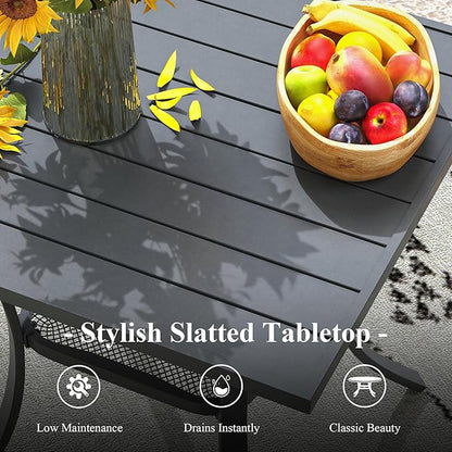Outdoor Dining Table with Storage Shelf, 27.5" All-Weather Square Patio Dining Table for 2, Metal Patio Table for Garden Lawn Porch Deck Yard, Dark Grey