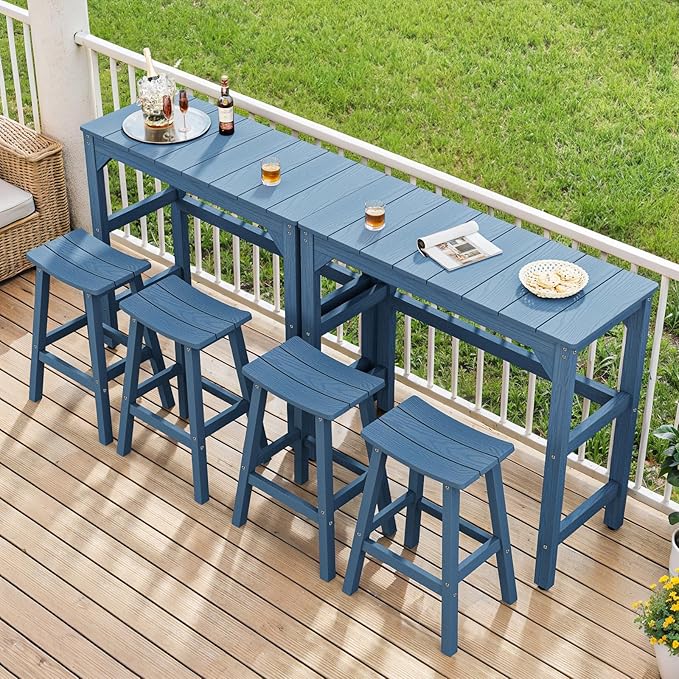 3 Piece Outdoor Bar Set, 42" Rectangular Pub Height High Top Bar Table & 2 Outdoor Bar Stools for Patio, Garden - Photo 2
