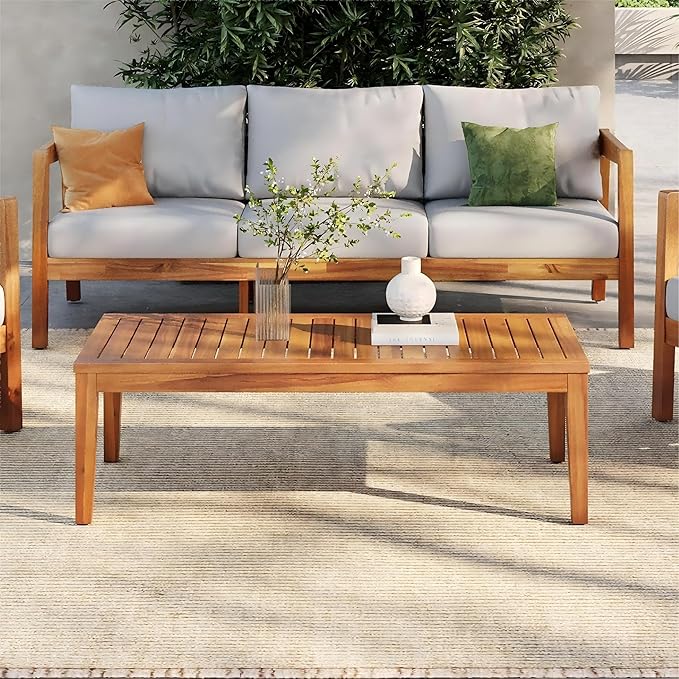 Christopher Knight Home Porco Outdoor Coffee Table for Patio Furniture Set, Weather Resistant Acacia Wood Accent Table, Rectangular Outdoor Table, Slat Panel Side Table for Yard Garden Porch, Teak