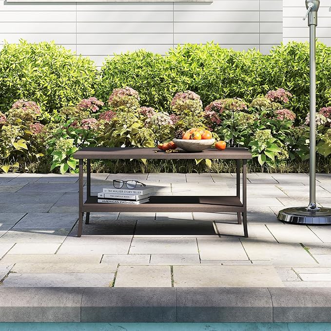 Kiss the Water Metal Outdoor Coffee Table, 2-Tier Storage Square Patio Side Table - Photo 6