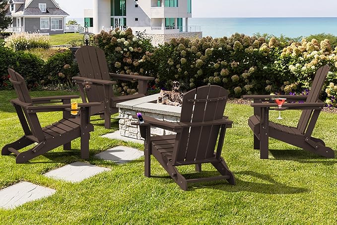 SERWALL Adirondack Chair with Cup Holders - Composite Adirondack Chairs Set of 6 HDPE Outdoor Chairs All Weather Use - Photo 9