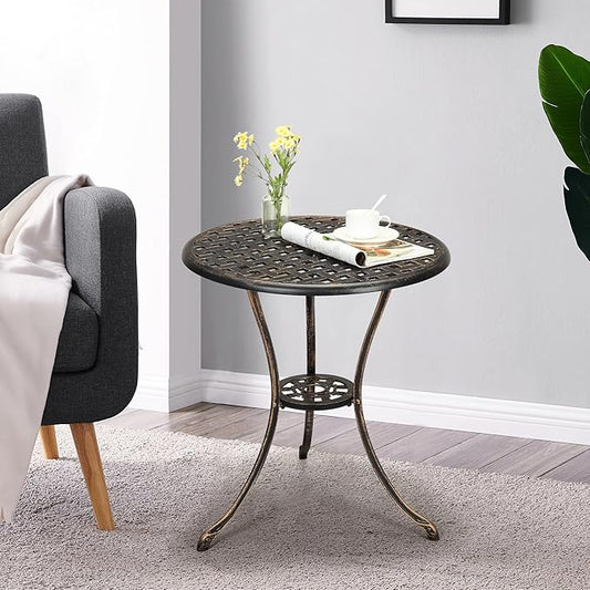 24" Outdoor Side Table with 2" Umbrella Hole Round Small Patio Bistro Tables Indoor End Plant Coffee Tea Table for Yard Patio Porch Garden Bedroom Living Room