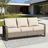 75" Patio Metal Wicker Sofa, All Weather Outdoor Rattan 3-Seat Sofa Couch with Premium Cushions & Rectangular Framed - Photo 9