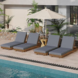 Merax 4-Piece Acacia Wood Chaise Lounge Set w/ 6-Position Adjustable Backrest & Cushion - Outdoor Patio Poolside - Photo 1