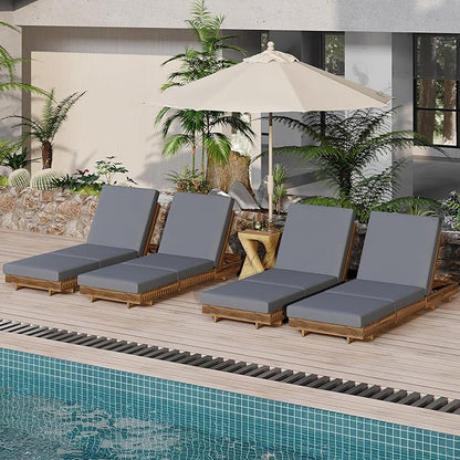Merax 4-Piece Acacia Wood Chaise Lounge Set w/ 6-Position Adjustable Backrest & Cushion - Outdoor Patio Poolside Furniture, Grey