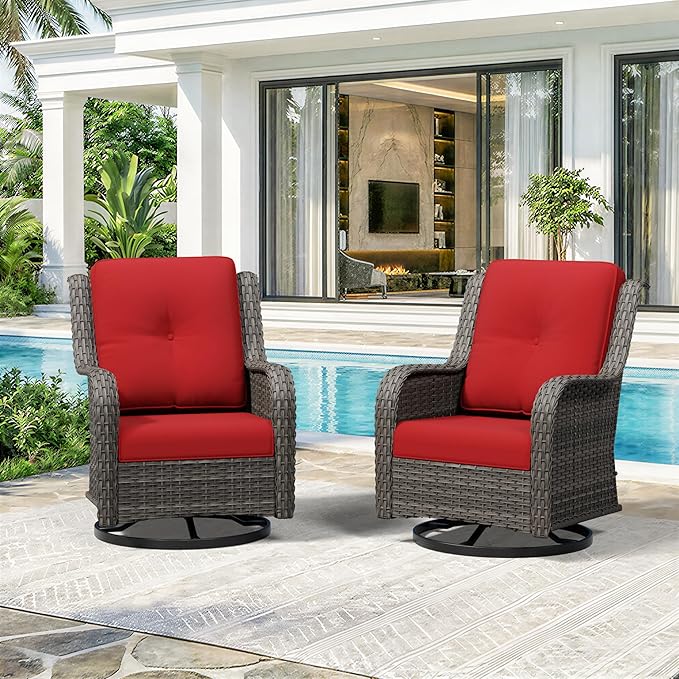 Swivel Rocker Patio Chairs Set of 2 - Outdoor Wicker Patio Furniture Set 2 Pieces with Thickened Olefin Cushions - Photo 9