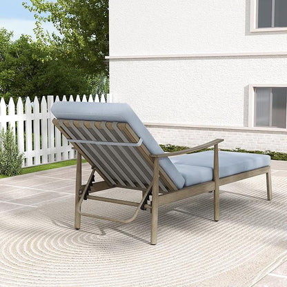 HAPPATIO Outdoor Chaise Lounge Set of 2, Aluminum Pool Lounge Chair with Adjustable Backrest, Cushion, Curved Armrest, and Side Table, Outdoor Lounge Chair for Beach, Yard, or Poolside (Brown)