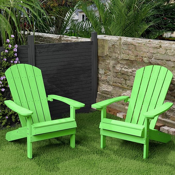 YEFU Adirondack Chairs Set of 2 Plastic Weather Resistant, Outdoor Chairs 5 Steps Easy Installation for Outdoor, Patio, Campfire (Lime)