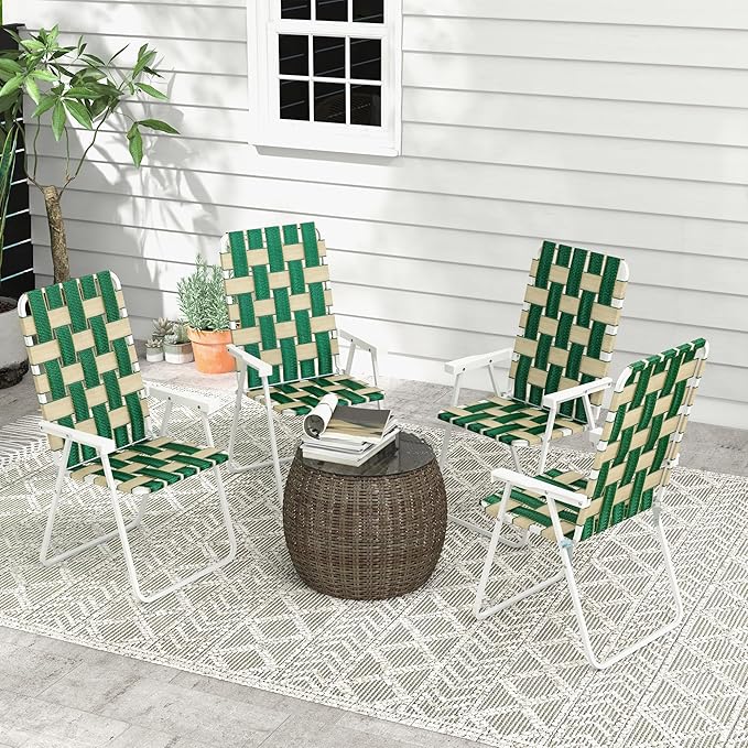 Outsunny Set of 4 Patio Folding Chairs, Classic Outdoor Camping Chairs, Portable Lawn Chair Set for Camping, Garden, Pool, Beach, Backyard with Armrests, Green