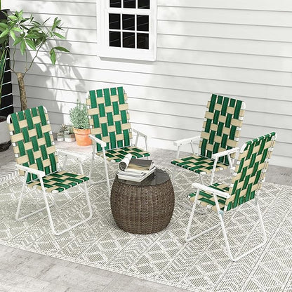 Outsunny Set of 4 Patio Folding Chairs, Classic Outdoor Camping Chairs, Portable Lawn Chair Set for Camping, Garden, Pool, Beach, Backyard with Armrests, Green