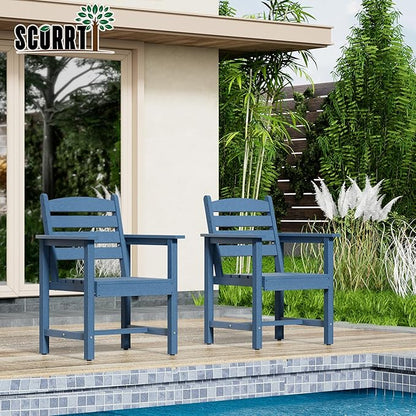 Scurrty Plastic Adirondack Chairs Set of 2, Patio Chairs with Wood Texture,Lawn Fire Pit Deck Porch Garden Chairs for Adults (Blue)