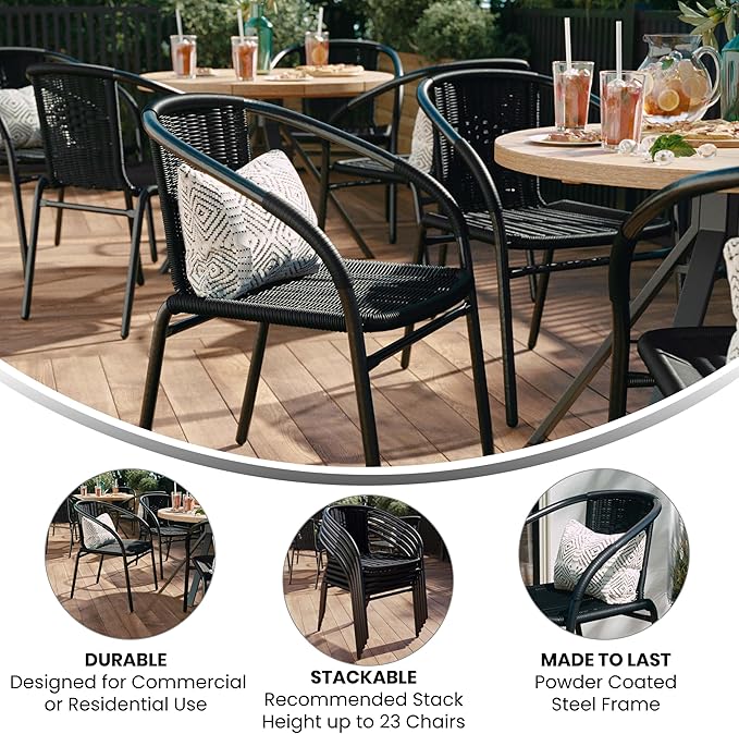 EMMA + OLIVER Set of 2 Modern Rattan Indoor/Outdoor Stack Chairs - Photo 4