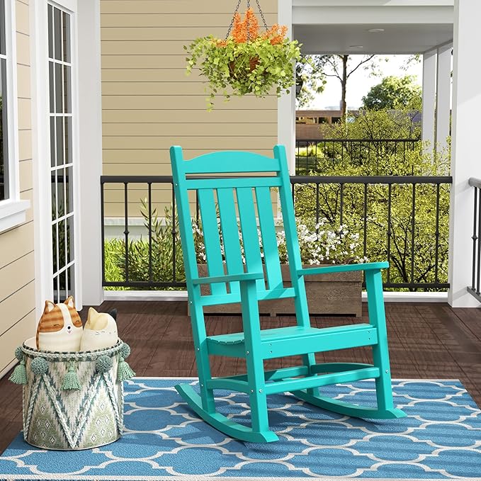 WO Home Furniture Patio Rocking Chair Farmhouse Outdoor HDPE UV Weather Resistant (Turquoise)
