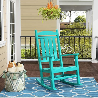 WO Home Furniture Patio Rocking Chair Farmhouse Outdoor HDPE UV Weather Resistant (Turquoise)