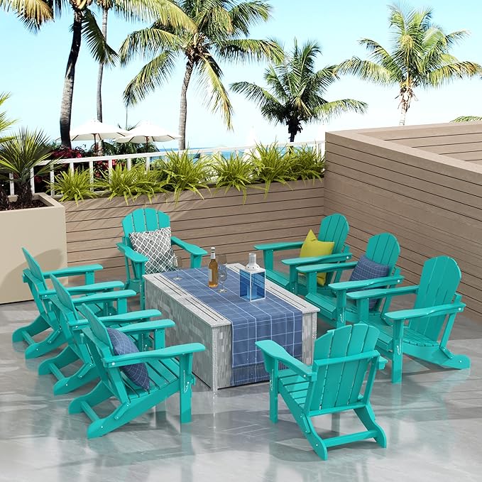 WO WESTIN OUTDOOR HDPE Laguna Outdoor Folding Poly Adirondack Chair (Set of 8),Turquoise