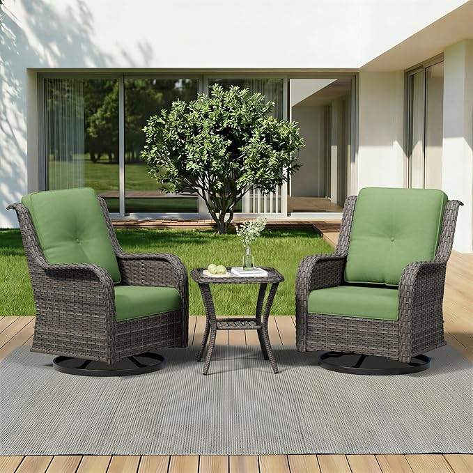 3 Piece Outdoor Wicker Patio Furniture Set, Swivel Rocker Patio Chairs Set with Thickened Olefin Cushions - Photo 1
