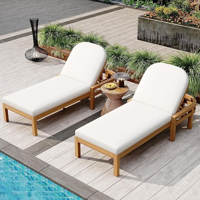 Merax Patio Chaise Lounge Chair Set of 2, Oversized Lounge Chair Outdoor with Adjustable 5 Positions - Photo 1