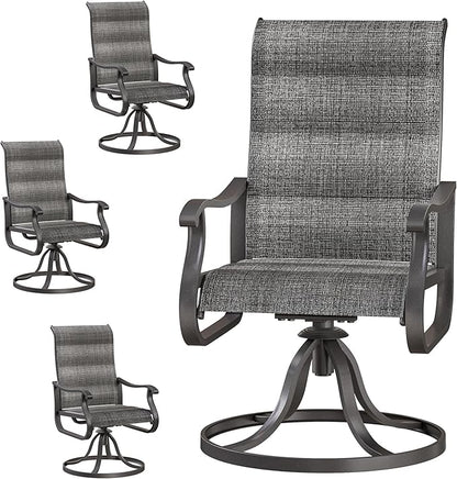 Patio Swivel Chairs Set of 4, Outdoor Dining Chairs with High Back, All-Weather Swivel Rocker Chair for Lawn, Porch or Garden (Padded Dark Grey)