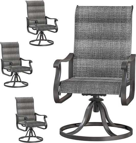 Patio Swivel Chairs Set of 4, Outdoor Dining Chairs with High Back, All-Weather Swivel Rocker Chair for Lawn, Porch or Garden (Padded Dark Grey)