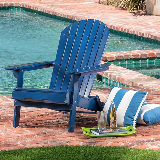 Folding Adirondack Chair, Outdoor Blue Adirondack Chairs with Wood Texture, Acacia Wood Fire Pit Chairs, All Weather, for Deck Backyard Patio Outdoor Garden