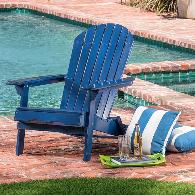 Adirondack Chair, Folding Adirondack Chairs, Acacia Wood Material, Fire Pit Chairs Features Slatted Seat and Back, Wide Armrests, for Deck Backyard Patio Outdoor Garden (Blue)