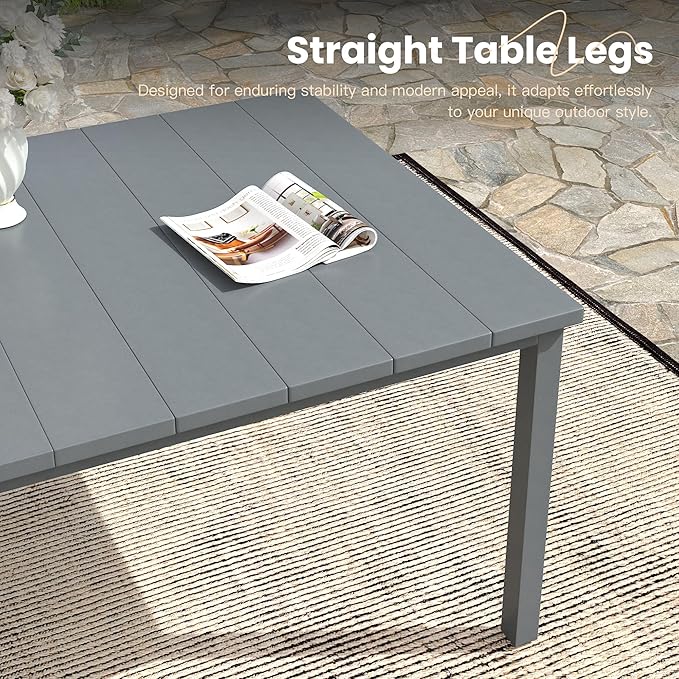 VICLLAX Outdoor Patio Dining Table for 6, 63" Rectangle Dining Table with Umbrella Hole for Porch, Backyard, Garden, Deck, Dark Grey