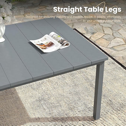 VICLLAX Outdoor Patio Dining Table for 6, 63" Rectangle Dining Table with Umbrella Hole for Porch, Backyard, Garden, Deck, Dark Grey